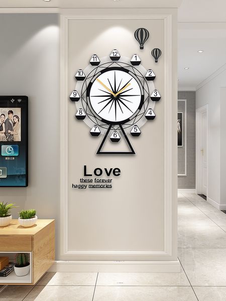 

wall clock modern design quartz hanging clock silent living room creative watch with wall stickers swingable clocks