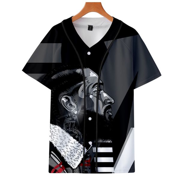

Mens 3D nipsey hussle Baseball Tshirts Summer Buttons Designer Single Breasted Tops Short Sleeved Tees
