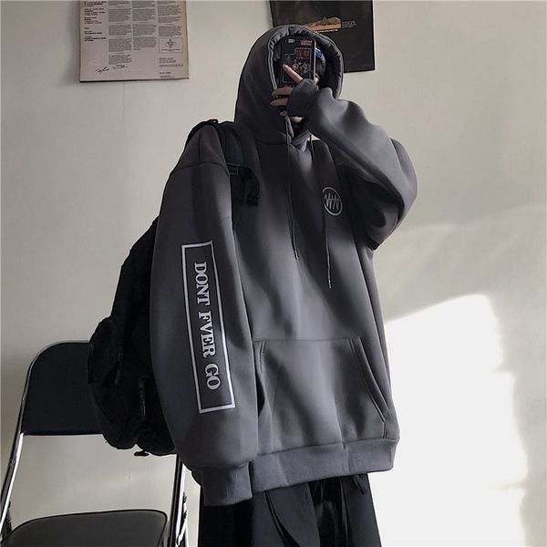 

2019 autumn and winter new youth popular plus velvet thickening harajuku style loose hooded sweatshirt fashion casual pullover, Black