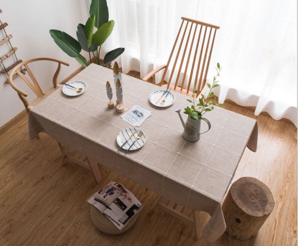 Japanese And Korean Cotton And Linen Embroidered Check Tablecloth