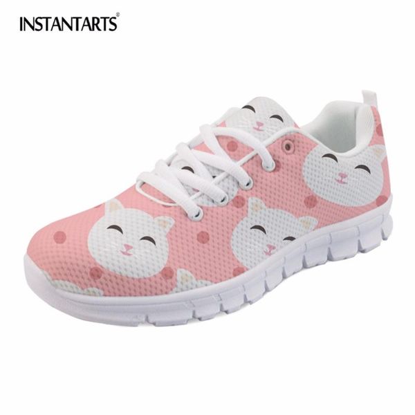 

instantarts 2020 new fashion women sneakers shoes cute cartoon cat design casual mesh flats shoes girl tenis feminino large size, Black