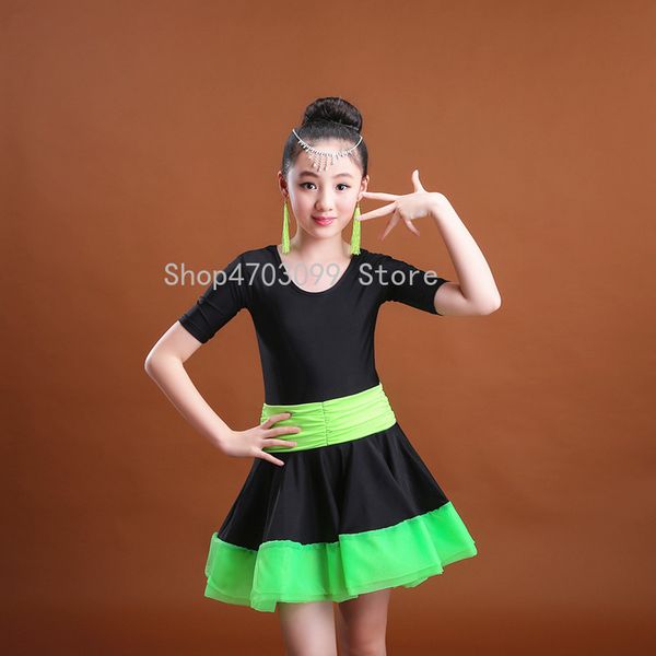 

2019 new models new clothes practice clothes children latin dance grading contest clothing girls dance wear short-sleeved summer, Black;red