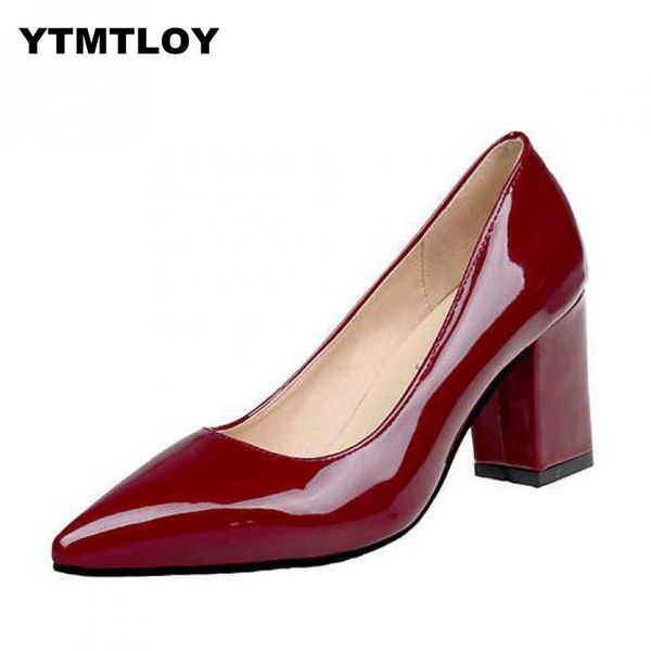 

plus size 33-48 shoes square block heels women pumps pointed toe fashion gray high heels leather black party red platform