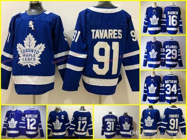 

2019 New Toronto Maple Leafs 34 Auston Matthews Jersey 91 John Tavares Hockey Mitchell Marner William Nylander Frederik Andersen Blue White