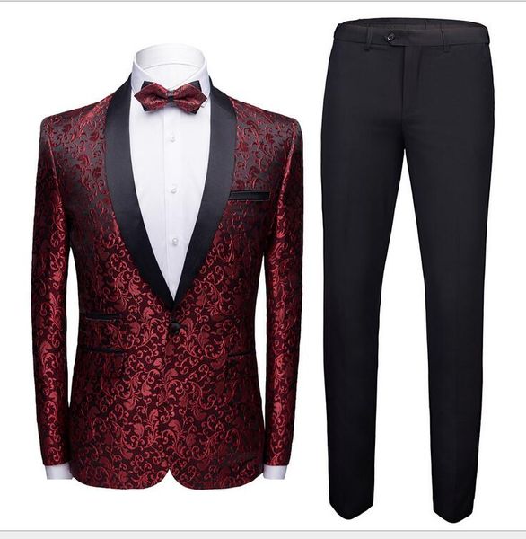 

2 шт печати мужской костюм мужской свадебный жених slim fit плюс размер 4xl блейзер комплект смокинг(куртка+брюки, Black