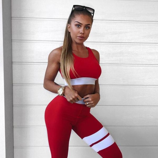 

йога наборы комбинезон женщина gym одежда спортивной одежды костюм set фитнес одежда костюмы для женщины fit сухих спортивного бюстгальтера, White;red