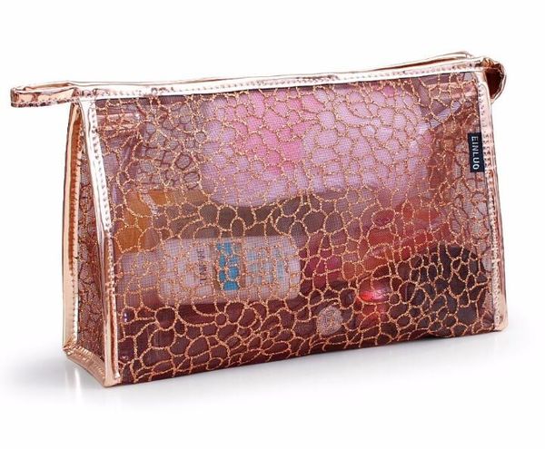 

transparent lace cosmetic bags pu waterproof makeup bag gitter zipper organizer storage pouch