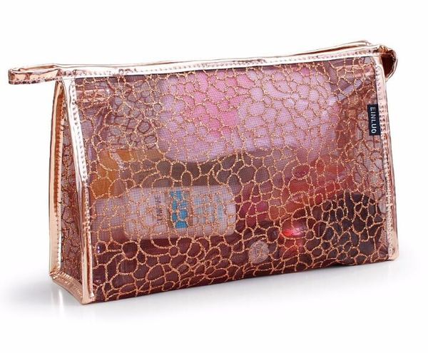 Trasparente pizzo sacchetti cosmetici PU trucco sacchetto impermeabile Gitter Zipper dell'organizzatore di immagazzinaggio Pouch