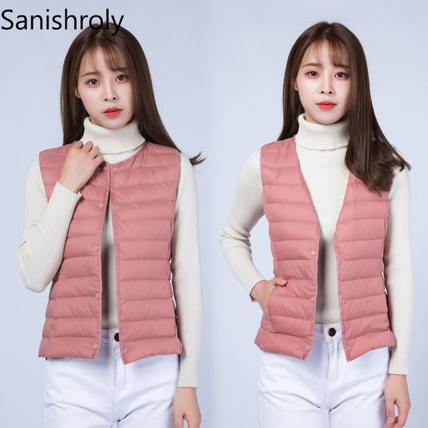 

sanishroly two wear autumn women ultra light down vest duck down waistcoat parka female short sleeveless jacket plus size se960, Black;white