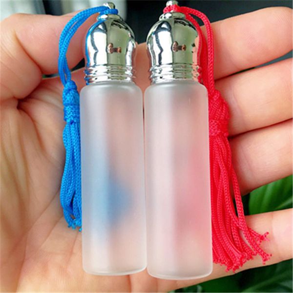 

frosted clear glass roller bottles vials containers with tassel cap essential oil perfume empty bottles in stock