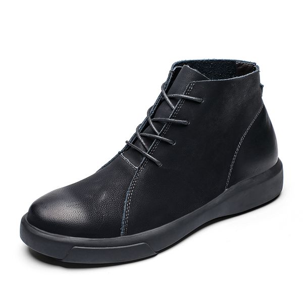 

winter with fur warm snow boots men leather work shoes men autumn leather boots footwear rubber ankle shoes male hx-158, Black