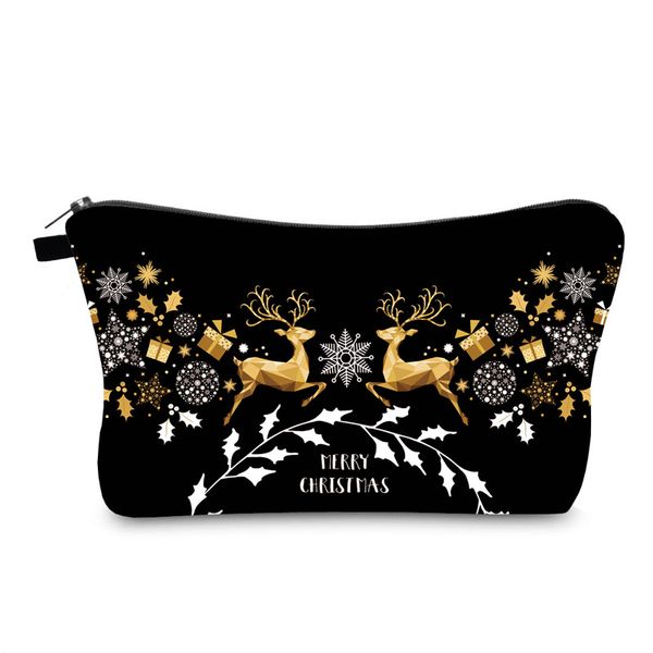 

christmas elk pattern cosmetic bag portable women toiletry wash bag multi-function travel make up pouch coin storage case