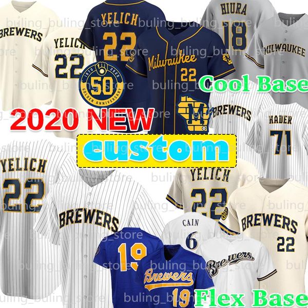 

milwaukee 22 christian yelich brewers jerseys custom 19 robin yount 18 keston hiura 71 josh hader 8 ryan braun lorenzo cain thames, Blue;black