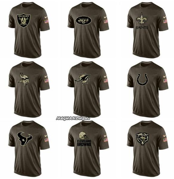 

oakland orleans minnesota miami cleveland chicago men jets browns bears dolphins vikings sain raider salute to service t-shirt, Blue;black