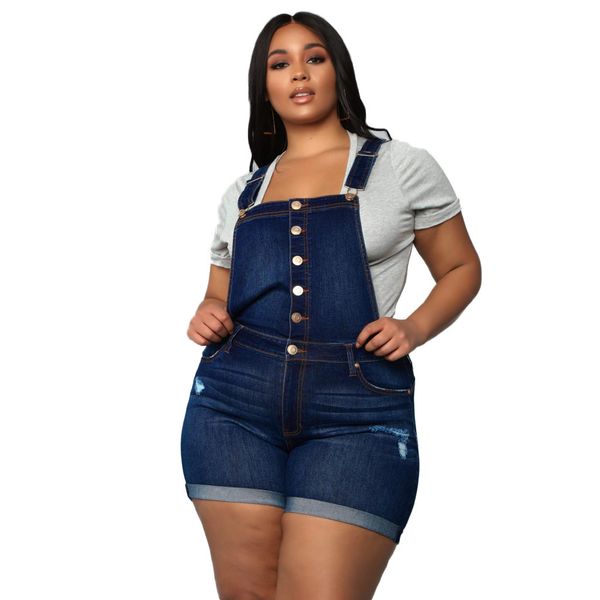 

plus size pocket denim overalls summer women high waisted jeans stretch button short playsuits mini backless button jumsuit, Black;white