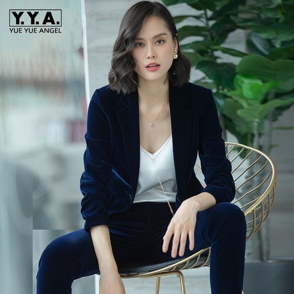 

elegant business ladies female tailor set trouser suits for womens formal solid single button 2 piece blazer+pant style, White;black