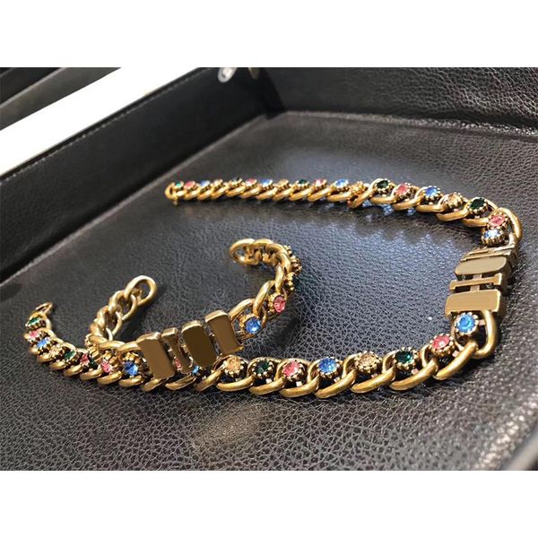 

старинные ювелирные изделия цветные камни латунный браслет для женщин классические модные дизайнерские брендовые аксессуары для женщин, Black