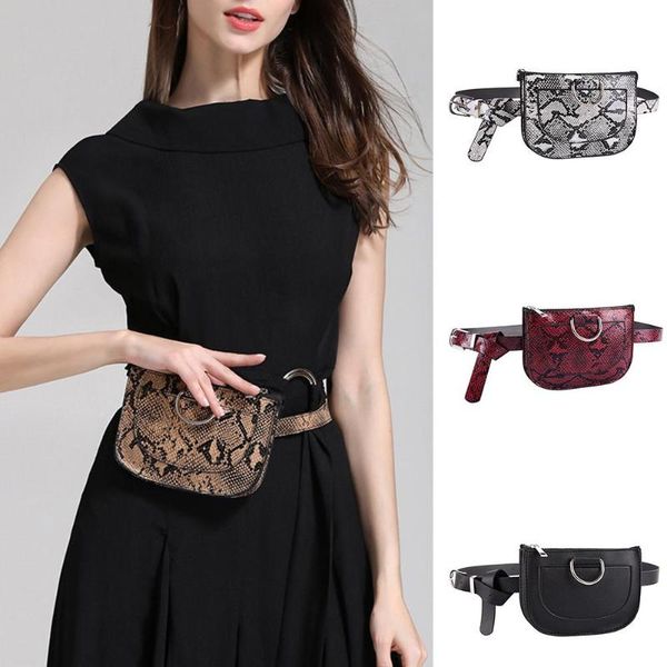 

fashion women belt bags solid color snake skin shoulder waist bags pu leather fanny packs casual purse wallet chest belt bag