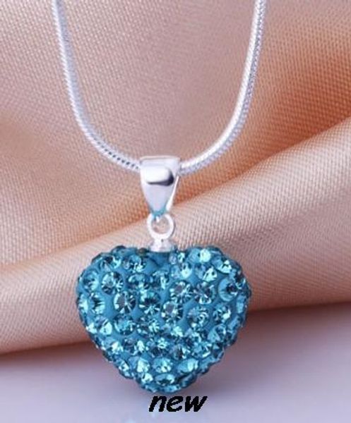 

fg34f 16 inch white black mix silver plated heart necklace pendant snake chains crystal