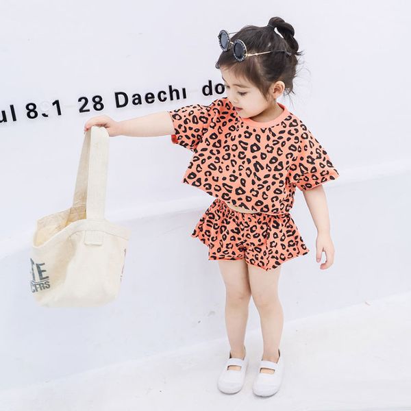 

child designer clothing sets 2019 brand girls short sleeve + shorts two piece clothes printed leopard kids casual clothing girl tshirts, White