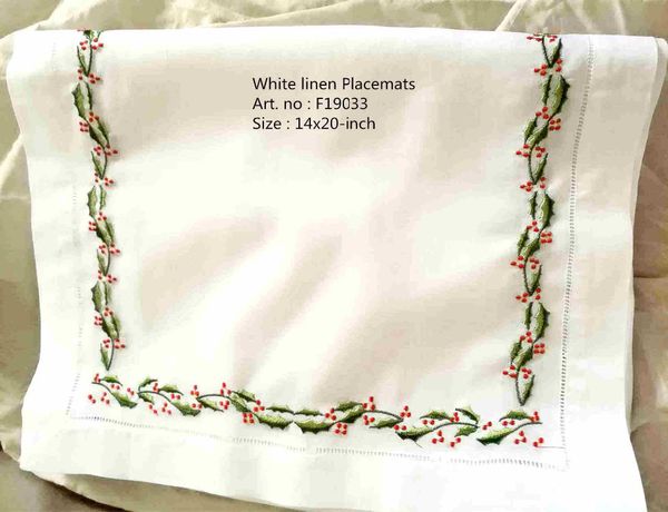 

set of 12 fashion table cloth white hemstitch linen table runner /placemats with embroidered floral for elegant lunch or dinner, Blue;purple