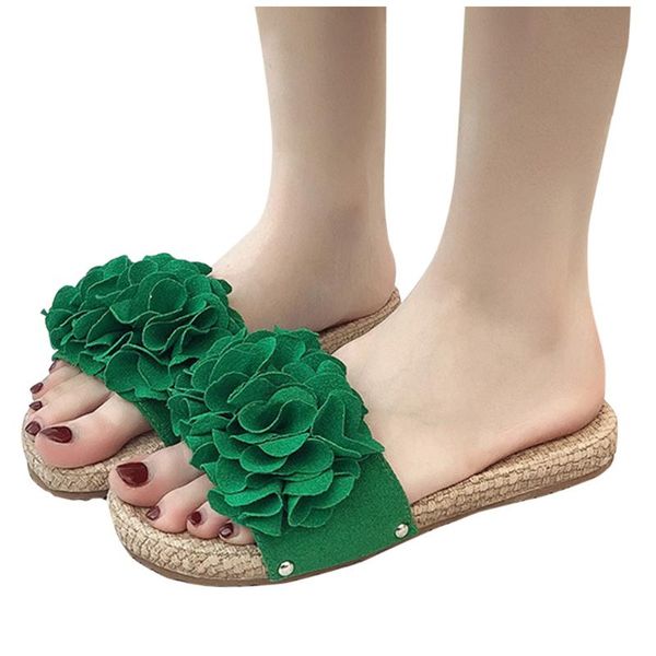 

women's ladies round toe flower flat causal slipper shoes beach sandals cotton fabric round toe slip-on 2020 shoes women, Black