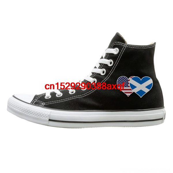 

canvas shoes american scotland flag heart casual shoes fashion high lace ups sport sneakers for unisex, Black