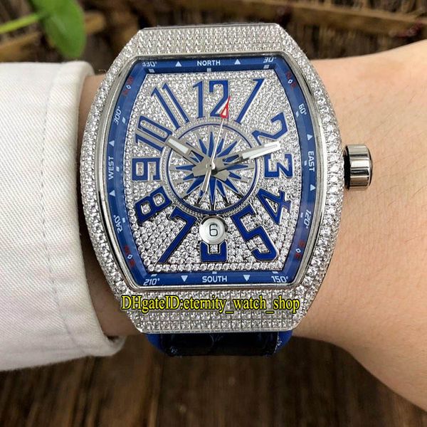 

4 color new saratoge yachting v45 sc dt yachting og diamonds dial automatic mens watch silvery diamonds case blue leather band sport watches, Slivery;brown