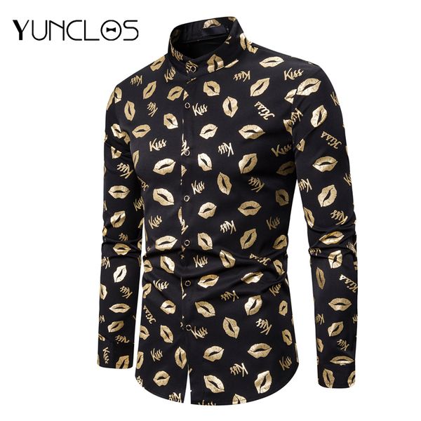 

yunclos eu size men's shirts long sleeve wedding&party many fashion printed chemise homme s- 2xl casual shirt shirts for men, White;black