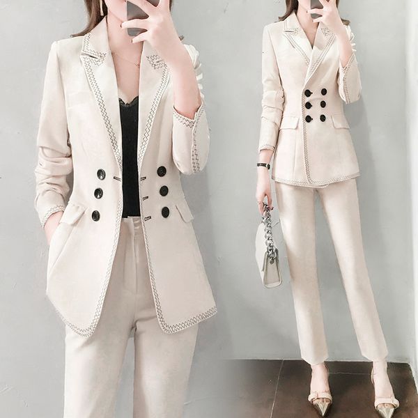 

women pant suits women new fashion double-breasted blazers suits+pants two-piece business office lady pant suits, White;black