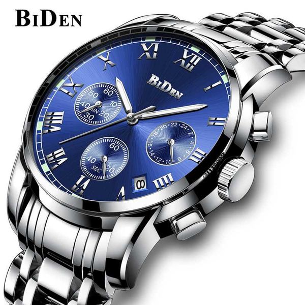 

biden silver blue color mens watches fashion sport quartz wristwatch clock relogio masculino, Slivery;brown