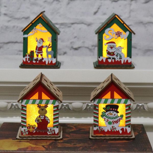 

festival led light wood house xmas santa snowman reindeer house led light tree hanging ornament holiday diy decoration gift