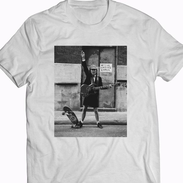 

acdc angus young skate white t shirt t shirts 2018 brand clothes slim fit printing, White;black