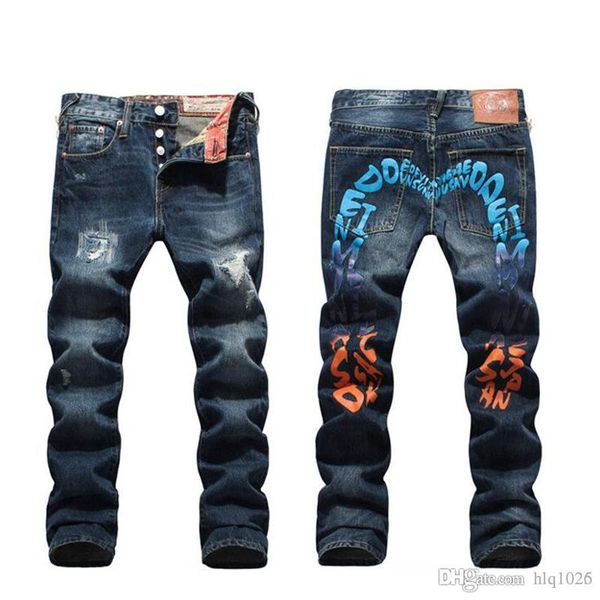 

big  letter print men jeans hip hop plus size jean pants for men new tide dance pants men ing, Blue