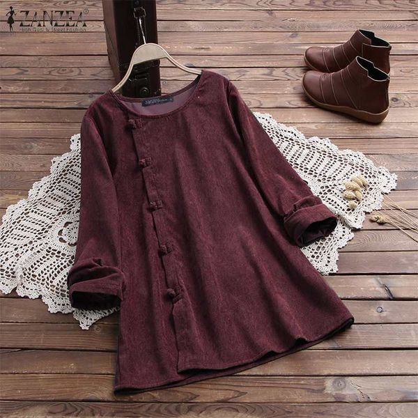 

zanzea vintage вельвет блуза 2020 весна длинные рукава женщины туники топы сыпучие blusas solid блузы femme пуговицы рубашки плюс размер, White