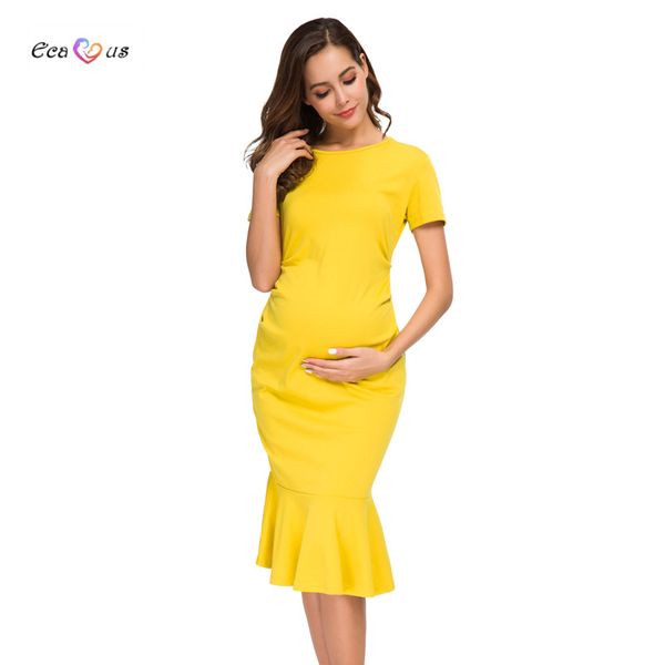 

женское платье для беременных bodycon ruched с коротким рукавом русалка оборками платье беременность юбка premama беременная одежда, White