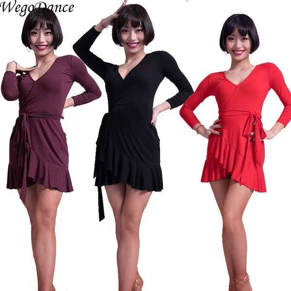 

new latin dance dress professional long sleeve tango dress women hipping, Black;red