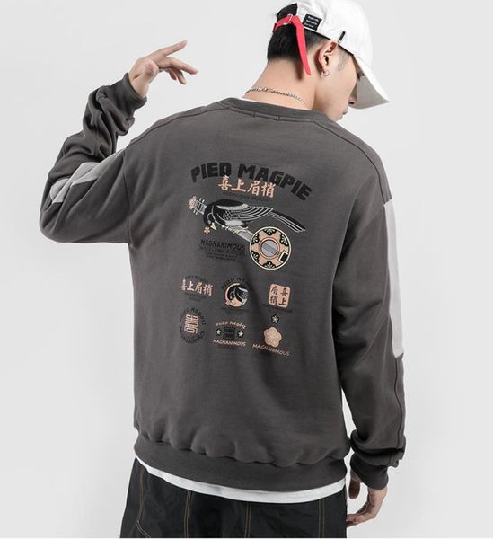 

f8372 2019 man hoodies autumn new happy brow print round neck pullover sweater long sleeve men's hoodies sweatshirts hoody ing, Black