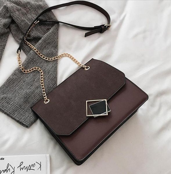 

2019 new quality matte leather vintage fashion female crossbody bag women's handbag lock chain shoulder messenger bag