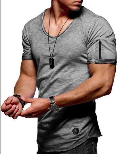 

2019 new men's hip hip t shirt fitness bodybulding t shirts high street summer short sleeve zipper t-shirts plus size 4xl, White;black