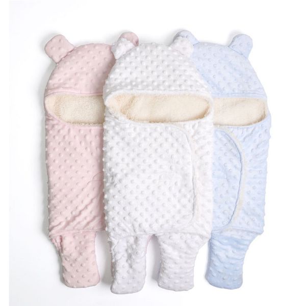 

newborn baby knitted pure color baby bag infant autumn winter thickening sleeping blanket