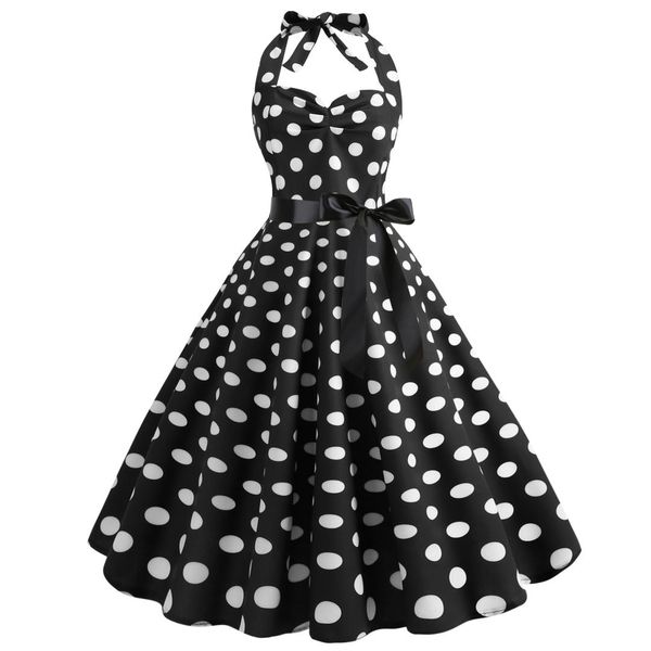 

2019 summer polka dot dresses halter neck boho print sleeveless casual beach sundress women's dress vestido drop shipping, Black;gray