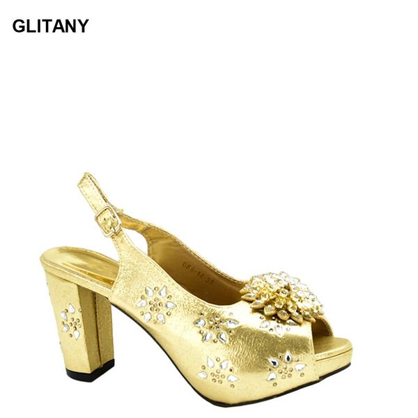 

latest gold color wedding shoes for women african shoes decorated with rhinestone italian high heels autumn slipper for wedding, Black