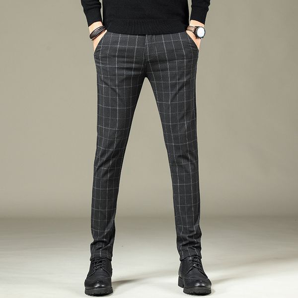 

da jauna 2020 men vintage plaid suit pants formal dress pant business casual slim classic check suit trousers wedding party, White;black