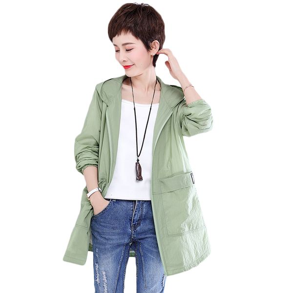 

fashion 2019 spring summer new sunscreen women hooded coat wild thin slim ladies trench coat loose plus size women windbreaker, Black;brown