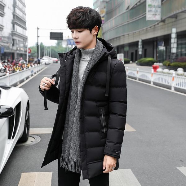 

fashion mens cotton thick coat long cotton-padded jacket coat hooded thick long clothing korean youth leisure cotton winter l190, Black