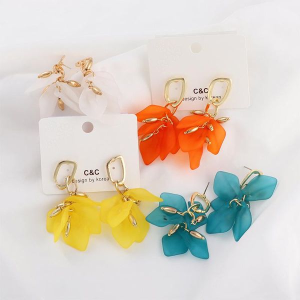 

bohemian acrylic flower stud earrings women sweet girls new summer holiday hanging long pendant earrings trendy jewelry gifts, Golden;silver