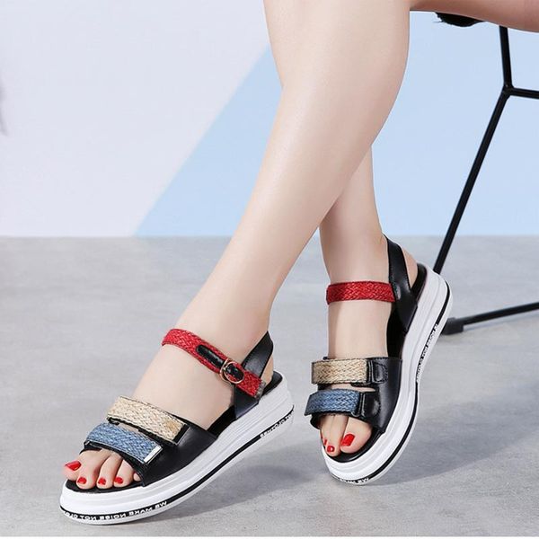

women sandals shoes 2020 fashion hook & loop sandals women buckled weaved summer beach shoes woman, Black