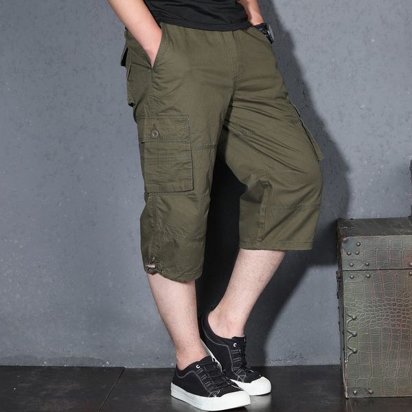 

plus size 4xl 5xl summer cargo short men 2019 new mens casual short male multi pocket work man 3/4 cargo pants, Black