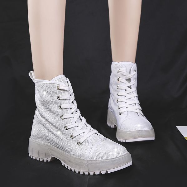 

women high-shoes comfortable thick bottom sports canvas ankle boots new spring autumn casual shoes woman size 35-41, Black
